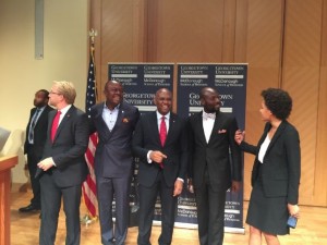 L-R: Dr. Wiebe Boer, Director of Strategy at Heirs Holdings; Valentine Ozigbo, CEO of Transnational Hotels Plc; Tony Elumelu; Chika Mordi, CEO of the National Competitiveness Council of Nigeria; and Lola Obembe, Executive Assistant to the Chairman of Heirs Holdings