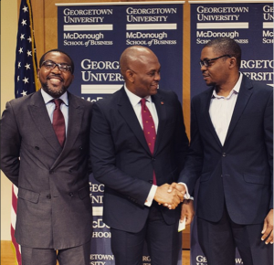 De gauche à droite : Gabino Guerengomba de la République centrafricaine ; Tony Elumelu ; & Emeka Ebo du Nigéria